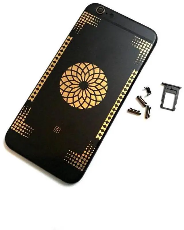 Alt view image 6 of 6 - Replacement Black Luxurious Housing for iphone 6 Back Cover Chassis Middle Frame Battery Door Black with Card Tray and Buttons