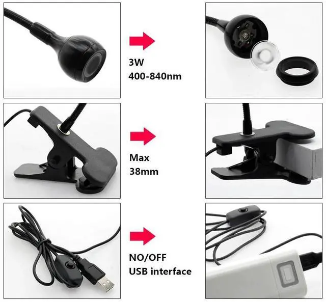 Alt view image 5 of 6 - USB Led Desk Light Mini Clip-On Flexible Bright Led UV Lamp Adjustable Glue Nail Dryer Cash Medical Product Detector with Switch