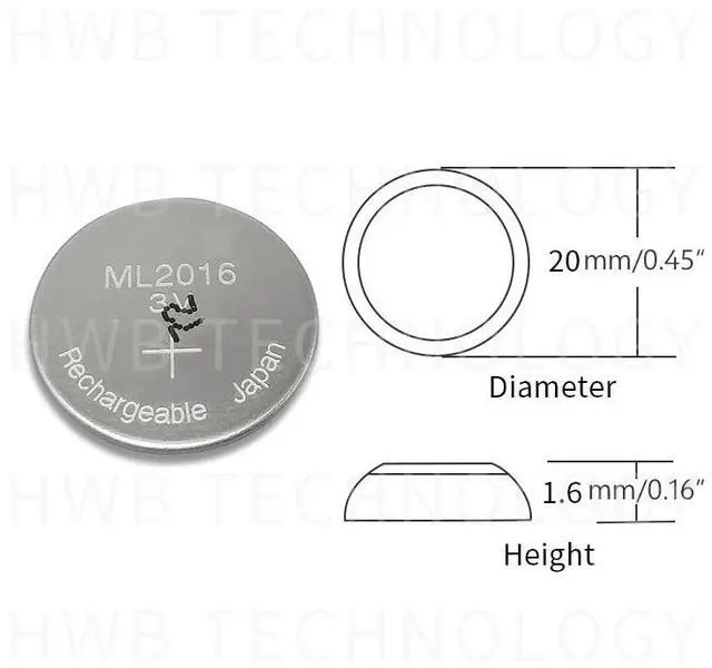 Alt view image 3 of 4 - 2pcs/lot  ML2016 ML 2016 3v Li-Ion Lithium Ion Rechargeable Coin Cell Button CMOS RTC Battery Batteries