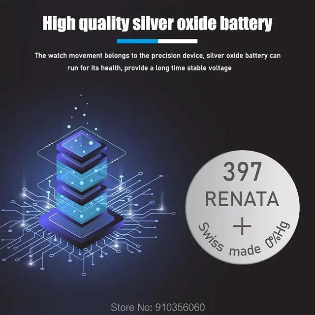 Alt view image 3 of 6 - 10PCS Renata 397 Brand  LONG LASTING SR726SW 1.55V Swiss Made Button Coin Cell Silver Oxide Watch Battery