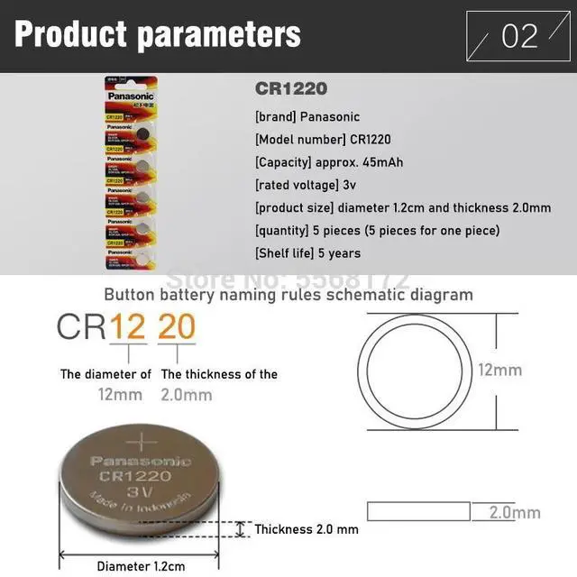 Alt view image 5 of 6 - 5Pcs/lot  CR1220 BR1220 DL1220 ECR1220 LM1220 3V Lithium Batteries Cell Button Coin Battery