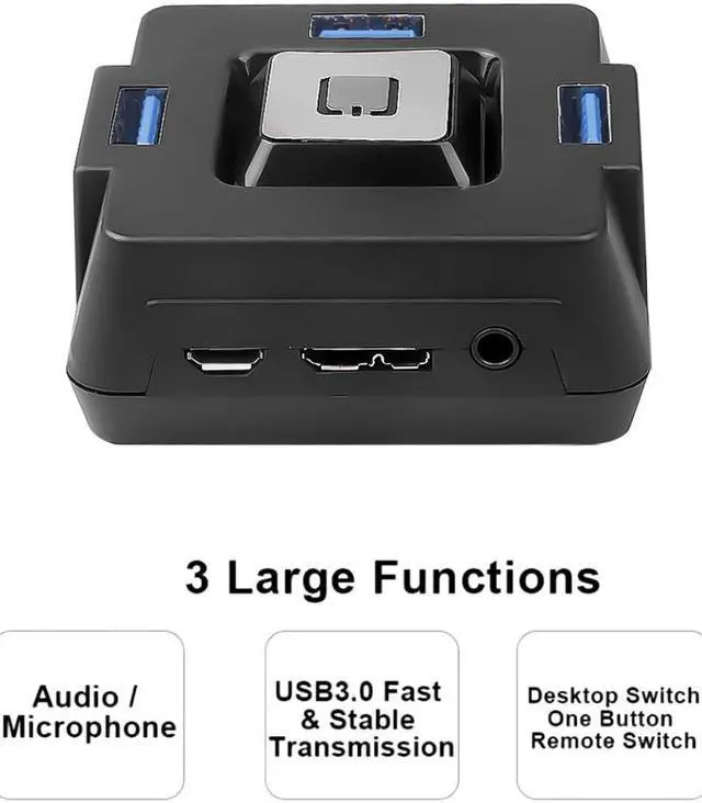 Alt view image 3 of 5 - 3 Port USB 3.0 Desktop PC Switch With Audio Sound Computer Switch External Power Switch Reset Button Plug and Play