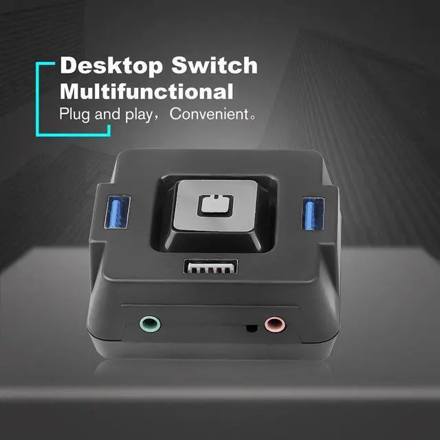 Alt view image 2 of 5 - 3 Port USB 3.0 Desktop PC Switch With Audio Sound Computer Switch External Power Switch Reset Button Plug and Play