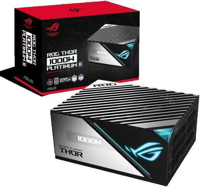 Main image of ASUS ROG Thor2 1000W Platinum II, 1000W ATX 12V 80 PLUS PLATINUM Certified Full Modular Power Supply,PCIE5.0/AURA SYNC/OLED ROG-THOR-1000P2