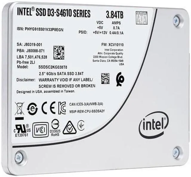 Alt view image 5 of 5 - Intel D3-S4610 3.84TB 2.5-Inch Data Center SSD 3D TLC SATA III 6Gb/s   SSDSC2KG038T801, Intel Enterprise SSD