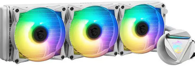 Alt view image 5 of 5 - MSI MAG CORELIQUID 360R V2 White Limite Edition, ARGB all-in-one CPU Liquid Cooler (AIO): Rotatable Blockhead Design, 360mm Radiator, Triple 120mm ARGB PWM Fans LGA 1700 Compatible,White Water Cooling