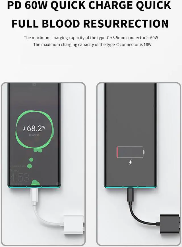 Alt view image 4 of 7 - USB C to 3.5mm Headphone Jack Adapter,Type C Fast Charge with Audio Aux Splitter Earphone Adaptor Compatible with Pixel , All Phones with Type C Interface