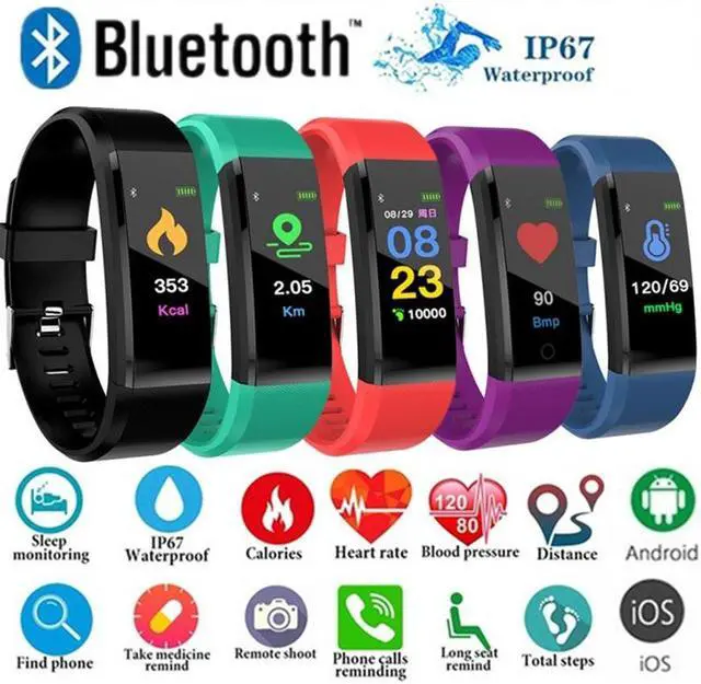 Alt view image 2 of 7 - Fitness Tracker with Heart Rate Monitor, Activity Tracker with Connected GPS, IP67 Waterproof Smart Fitness Band with Step Counter, Calorie Counter, Pedometer for Kids Women and Men Father's day gift