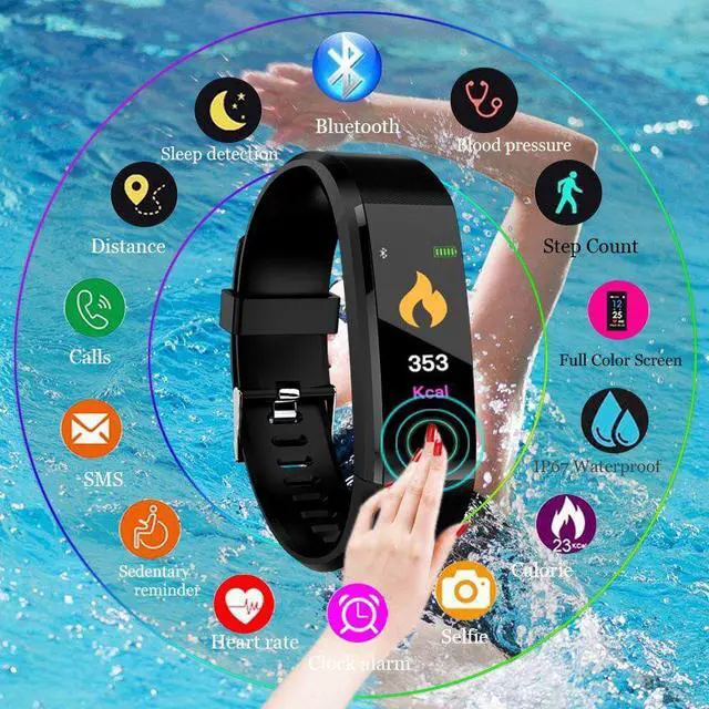 Alt view image 3 of 7 - Fitness Tracker with Heart Rate Monitor, Activity Tracker with Connected GPS, IP67 Waterproof Smart Fitness Band with Step Counter, Calorie Counter, Pedometer for Kids Women and Men Father's day gift