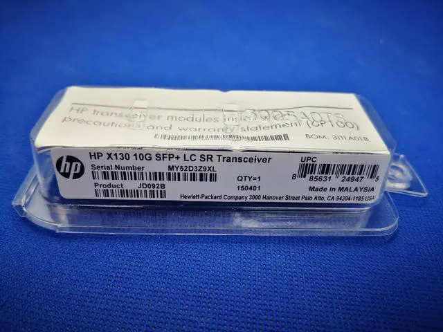 Alt view image 3 of 4 - HP JD092B PROCURVE X130 10G SFP+ LC SR TRANSCEIVER 
JD092-61201
0231A0LG
0231A0XX