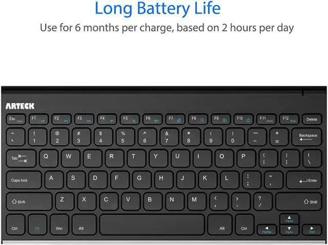 Alt view image 5 of 7 - Arteck 2.4G Wireless Keyboard Stainless Steel Ultra Slim Keyboard for Computer/Desktop/PC/Laptop/Surface/Smart TV and Windows 11/10 / 8/7 / Vista/XP Built in Rechargeable Battery