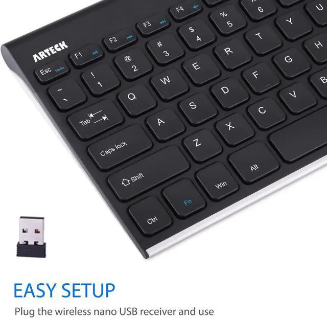 Alt view image 3 of 7 - Arteck 2.4G Wireless Keyboard Stainless Steel Ultra Slim Keyboard for Computer/Desktop/PC/Laptop/Surface/Smart TV and Windows 11/10 / 8/7 / Vista/XP Built in Rechargeable Battery