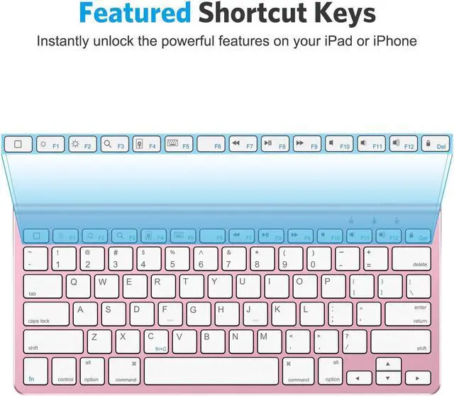 Alt view image 3 of 7 - OMOTON Ultra-Slim Bluetooth Keyboard with Sliding Stand for New iPad 9 2021/8 2020 10.2/ Air 4, iPad Pro, iPad Mini 6/5/4/3/2/1, iPad 4/3/2, Phone 8/8 Plus, Phone X, Rose Gold