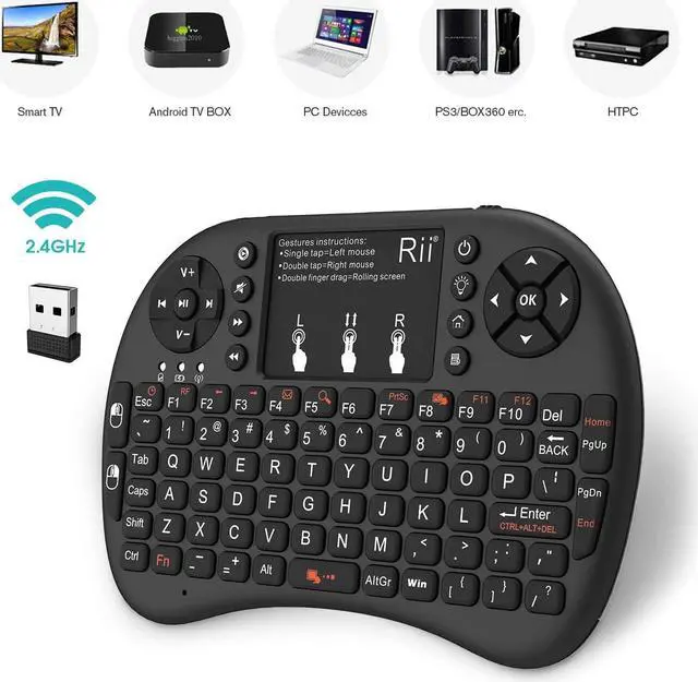 Alt view image 3 of 6 - Rii 2.4GHz Mini Wireless Keyboard with TouchpadQWERTY Keyboard, Backlit Portable with Remote Control for Laptop/PC/Tablets/Windows/Mac/TV/Xbox/PS3/Raspberry Pi .(Black)