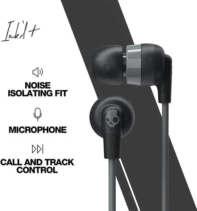 Alt view image 3 of 7 - Inkd+ Wired Earbuds with 3.5mm AUX Plug Noise Isolating Fit in-Line Microphone Call and Track Control Ear Gel Sizes Included for Custom Fit Convenient for Travel - Black