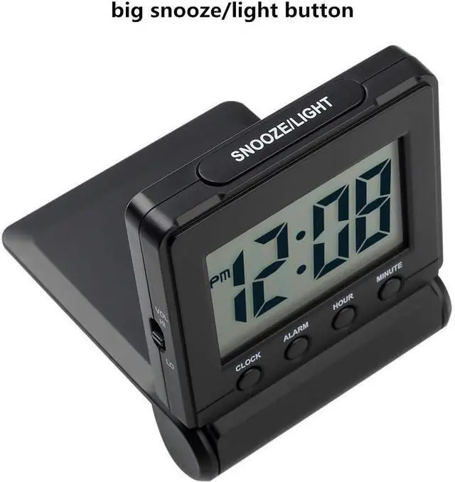 Alt view image 4 of 7 - FAMICOZY Compact Digital Travel Alarm Clock with High/Low Volume Options,Simple to Set,Easy to Read,Bold Digits,Snooze Backlight,Quality Construction,2 AAA Battery Operated,Black