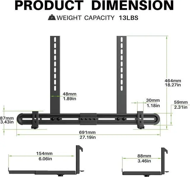 Alt view image 5 of 7 - USX MOUNT Universal Soundbar Mount Sound Bar Mounting Bracket to TV, Soundbar Wall Mount Fits 3 Options with Hole/Without