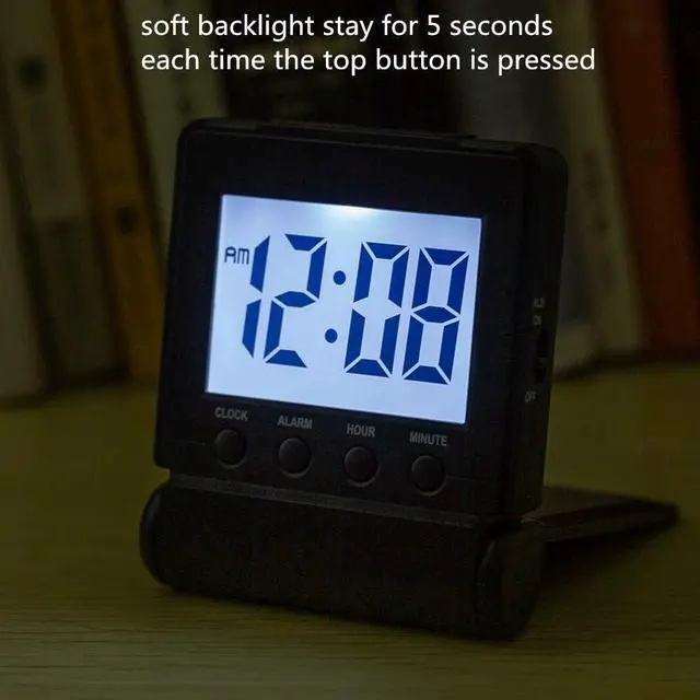 Alt view image 6 of 7 - FAMICOZY Compact Digital Travel Alarm Clock with High/Low Volume Options,Simple to Set,Easy to Read,Bold Digits,Snooze Backlight,Quality Construction,2 AAA Battery Operated,Black