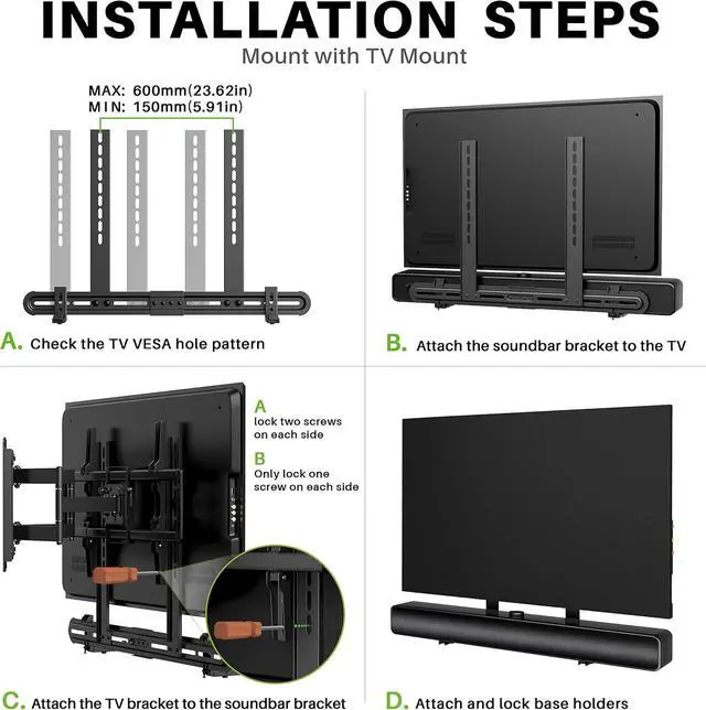 Alt view image 4 of 7 - USX MOUNT Universal Soundbar Mount Sound Bar Mounting Bracket to TV, Soundbar Wall Mount Fits 3 Options with Hole/Without