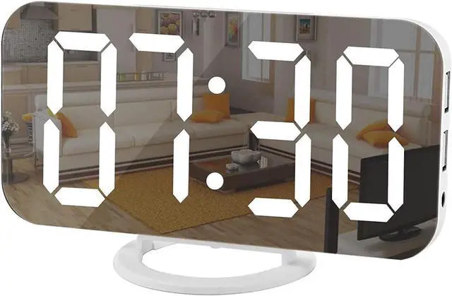Main image of SZELAM Digital Clock Large Display, LED Electric Alarm Clocks Mirror Surface for Makeup with Diming Mode, 3 Levels Brightness, Dual USB Ports Modern Decoration for Home Bedroom Decor-White
