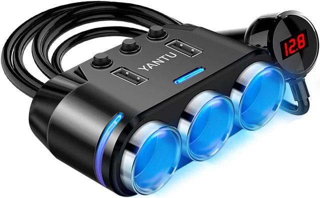 Main image of YANTU Corded Car Charger 3 Socket Cigarette Lighter Splitter Dual USB Car Charger with LED Voltage Monitor and Separate Switch Compatible for Most Phones and Other USB Devices