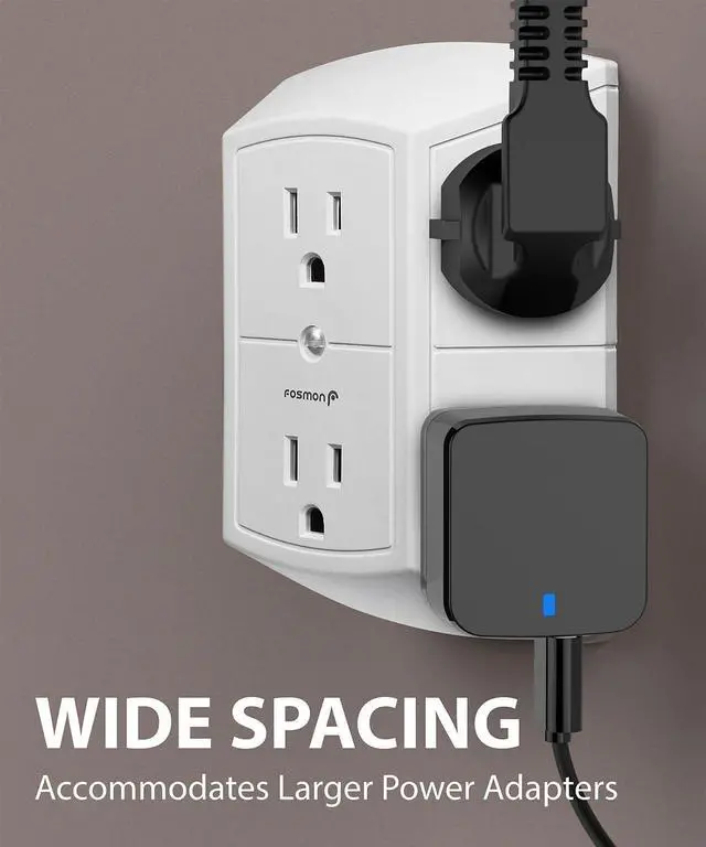 Alt view image 6 of 7 - Fosmon 6-Outlet Wall Plug, Six Plug Outlet Adapter, Multiple 6 Way Wall Plug Extender for Travel, Cruise, Dorm, Home and Office, 15A 125V 1875W, 3 Prong, 2 Pack