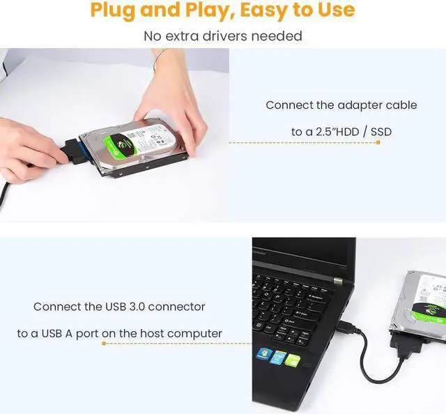 Alt view image 6 of 7 - CableCreation USB 3.0 to SATA Adapter, SATA to USB 3.0 Cable, Compatible 2.5" SATA III HDD Hard Disk Driver, 0.5FT, Black