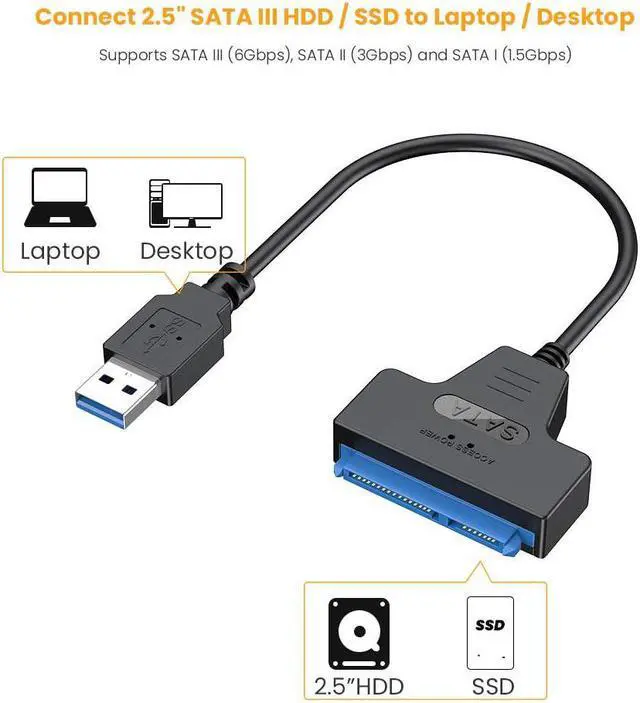 Alt view image 3 of 7 - CableCreation USB 3.0 to SATA Adapter, SATA to USB 3.0 Cable, Compatible 2.5" SATA III HDD Hard Disk Driver, 0.5FT, Black