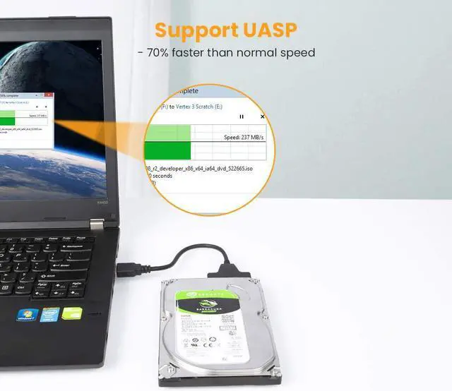 Alt view image 4 of 7 - CableCreation USB 3.0 to SATA Adapter, SATA to USB 3.0 Cable, Compatible 2.5" SATA III HDD Hard Disk Driver, 0.5FT, Black