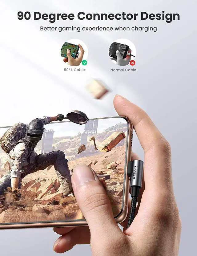 Alt view image 2 of 7 - UGREEN USB C to USB C Cable Right Angle 2 Pack, Type C 60W PD Fast Charging Cord Compatible with MacBook Air/Pro, iPad Mini 6/Air 4/Pro, Samsung Galaxy S21/S20/Note 20/Z Fold, Google Pixel, Switch 3FT