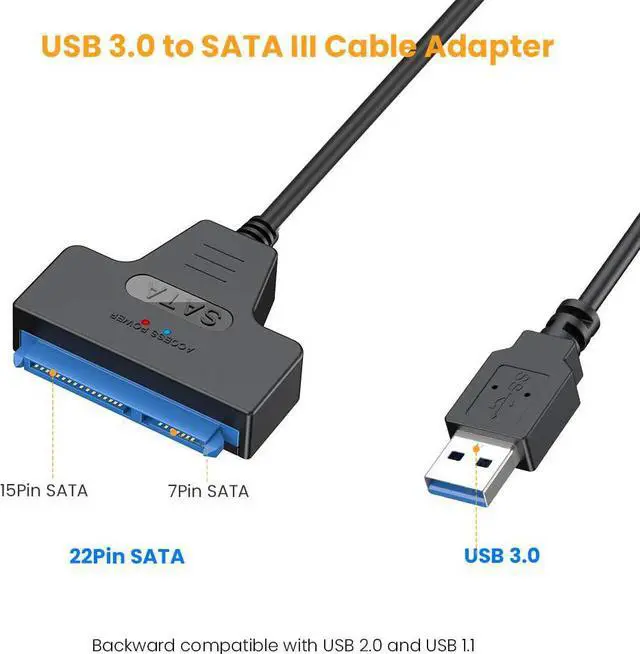 Alt view image 2 of 7 - CableCreation USB 3.0 to SATA Adapter, SATA to USB 3.0 Cable, Compatible 2.5" SATA III HDD Hard Disk Driver, 0.5FT, Black