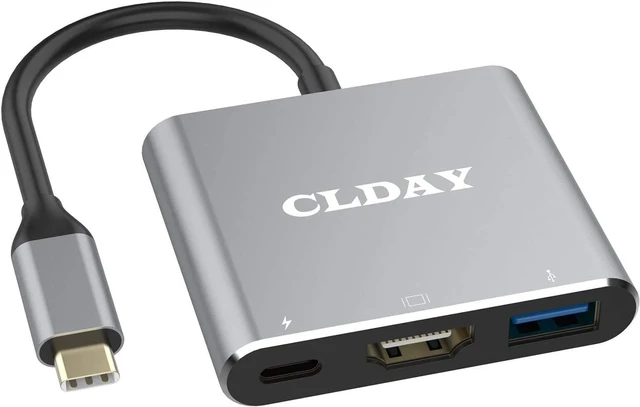 Main image of USB-C to HDMI Adapter, CLDAY 4K Type-C (Thunderbolt 3) Multiport Hub, 3-in-1 with HDMI Port USB 3.0 Port and USB-C Fast Charging Port, Compatible with MacBook/Google Pixelbook/Galaxy S10/S20/S30/HP/LG