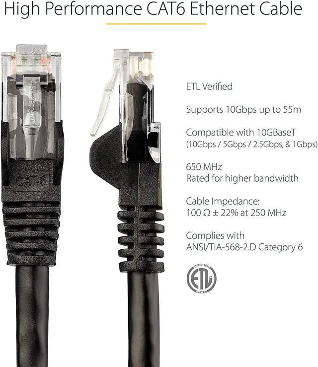 Alt view image 3 of 7 - StarTech.com 25ft CAT6 Ethernet Cable - Black CAT 6 Gigabit Ethernet Wire -650MHz 100W PoE RJ45 UTP Category 6 Network/Patch Cord Snagless w/Strain Relief Fluke Tested UL/TIA Certified (N6PATCH25BK)