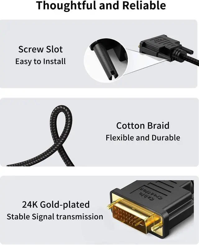 Alt view image 2 of 7 - DVI to HDMI Cable, CableCreation 5ft 4K HDMI to DVI-D Bi Directional Adapter, HDMI to DVI-D 24+1 , Support 1080P HD for Raspberry Pi, Roku, Xbox One, PS5, Graphics Card, Blue-ray, Switch