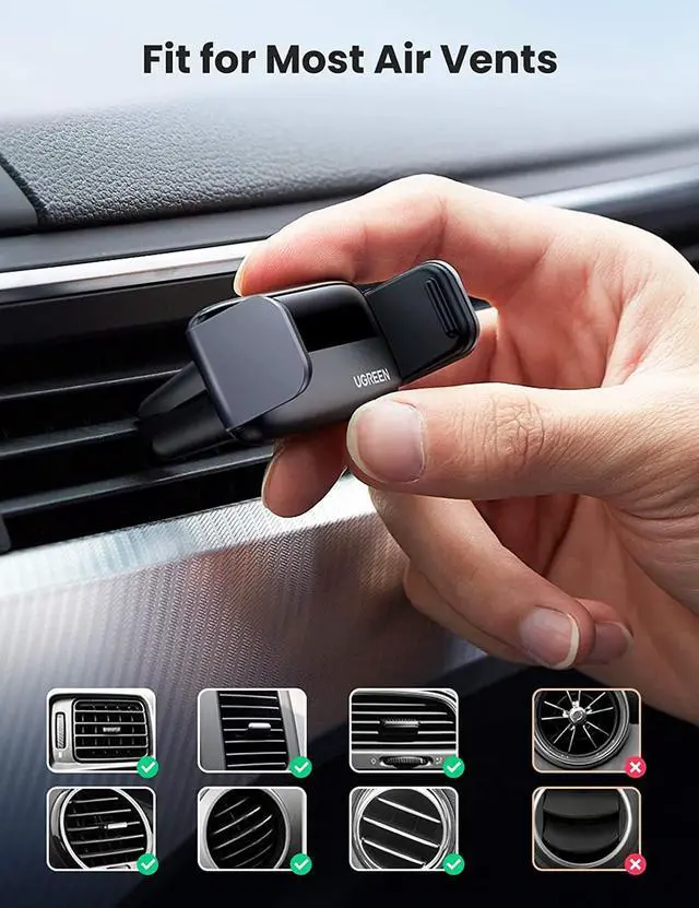 Alt view image 3 of 7 - UGREEN Car Vent Phone Mount Air Vent Holder Cell Phone Car Mount Compatible with iPhone 13 12 Pro Max 11 X 8 7 Samsung Note 10 Galaxy S21 Ultra S20 S10 Aluminum Arm 360 Degree Rotation