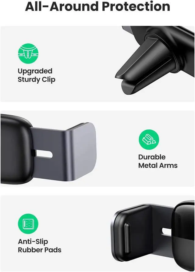 Alt view image 5 of 7 - UGREEN Car Vent Phone Mount Air Vent Holder Cell Phone Car Mount Compatible with iPhone 13 12 Pro Max 11 X 8 7 Samsung Note 10 Galaxy S21 Ultra S20 S10 Aluminum Arm 360 Degree Rotation