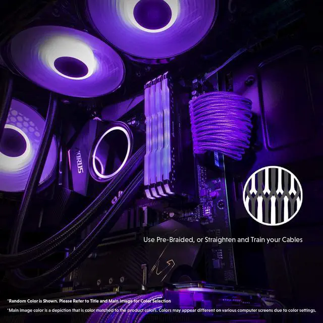 Alt view image 3 of 6 - LINKUP - PSU Cable Extension Sleeved Custom Mod GPU PC Braided w/Comb Kit - Compatible with RTX3090?1 x 24 P (20+4)?2 x 8 P (4+4) CPU?3 x 8 P (6+2) GPU Set?50CM 500MM - Purple