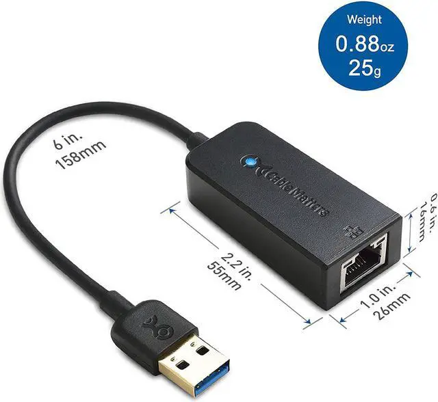 Alt view image 3 of 7 - Cable Matters USB to Ethernet Adapter (USB 3.0 to Ethernet, USB 3 to Ethernet, USB to Gigabit Ethernet, USB to RJ45) Supporting 10/100/1000 Mbps Ethernet Network in Black