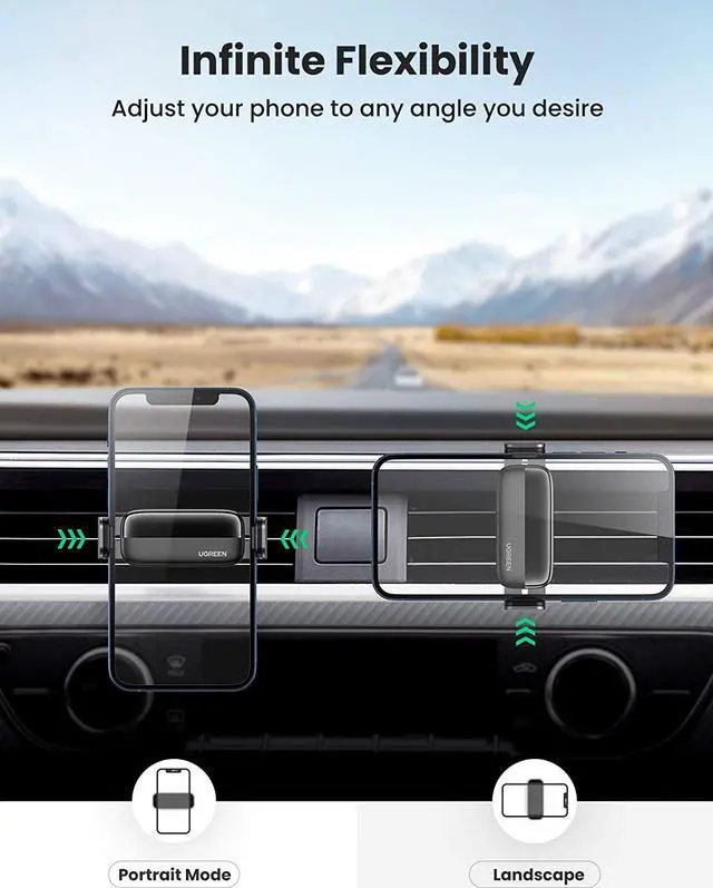 Alt view image 2 of 7 - UGREEN Car Vent Phone Mount Air Vent Holder Cell Phone Car Mount Compatible with iPhone 13 12 Pro Max 11 X 8 7 Samsung Note 10 Galaxy S21 Ultra S20 S10 Aluminum Arm 360 Degree Rotation