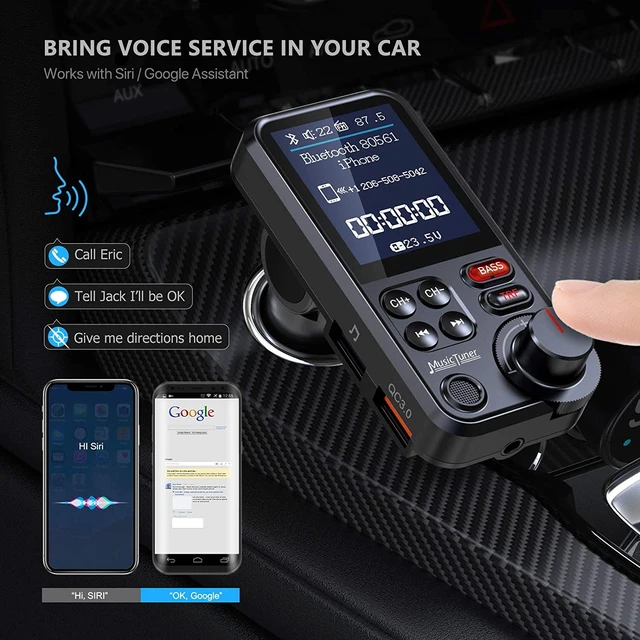 Alt view image 6 of 7 - Nulaxy Car Bluetooth Transmitter, Strong Microphone Bluetooth Car Radio Adapter with 1.8" Color Screen for Hands Free Calls, Supports QC3.0 Charging, Treble and Bass Sound Music Player- KM30