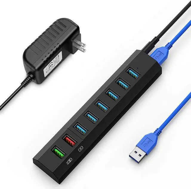 Main image of Powered USB Hub 3.0, Aiibe 8 Port Super High Speed USB 3.0 Hub Splitter + 36W Power Adapter + USB 3.0 Cable, Smart Fast Charger USB Hub Powered for Laptop, Mac, PC, Mobile HDD (Black)