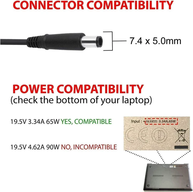 Alt view image 4 of 5 - New 65W 19.5V 3.34A AC Power Charger for Dell Latitude Series Latitude E5250, E5430, E5440, E5450, E5530, E5540, E5550, Laptop Power Supply Adapter Cord.Connector Size: 7.4mm5.0mm