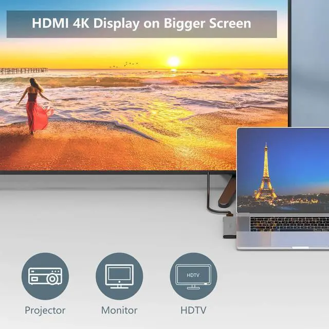 Alt view image 4 of 7 - WAVLINK USB C Hub, 7-in-2 Type C Adapter Mini Docking Station with Thunderbolt 3 USB C Port, 4K HDMI, 2 USB 3.0, SD/TF Card Reader, 100W PD for MacBook Pro 2016-2020 MacBook Air 2018-2020