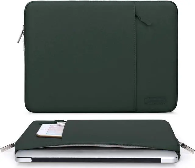 Alt view image 2 of 6 - Laptop Sleeve Bag Compatible with MacBook Air/Pro 13-13.3 inch Notebook Compatible with MacBook Pro 14 inch M3 M2 M1 Chip Pro Max 2024-2021 Polyester Vertical Case with Pocket Midnight Green