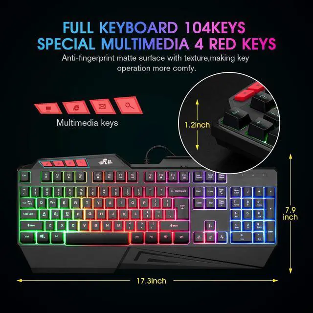 Alt view image 6 of 6 - Rii RGB LED Wired Gaming Keyboard,Standard Keyboard for PC,Laptop,Office,Gaming