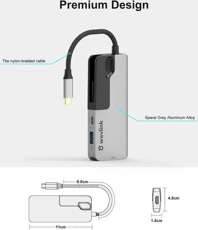 Alt view image 6 of 7 - WAVLINK USB C Hub, PD 6-in-1 Type C Adapter Mini Docking Station Aluminum with 4K 30Hz HDMI, 4 USB 3.0, 87W Laptop Power Delivery for Windows Mac and More