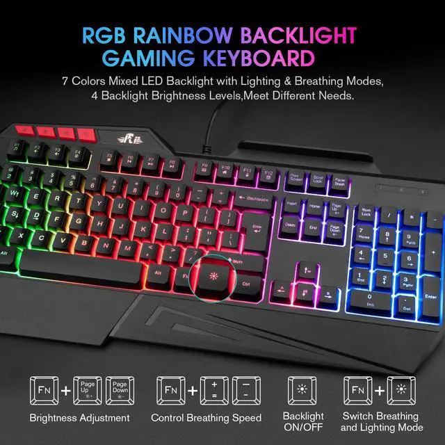 Alt view image 4 of 6 - Rii RGB LED Wired Gaming Keyboard,Standard Keyboard for PC,Laptop,Office,Gaming