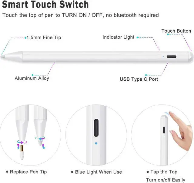 Alt view image 5 of 14 - Stylus Pen for iPad with Palm Rejection, Active Stylus Pencil Compatible with (2018 2020 2021) Apple iPad Pro 11/12.9 Inch, iPad 10.2 7th/8th/9th Generation, iPad Air 3rd 4th Gen, iPad Mini 5th 6th