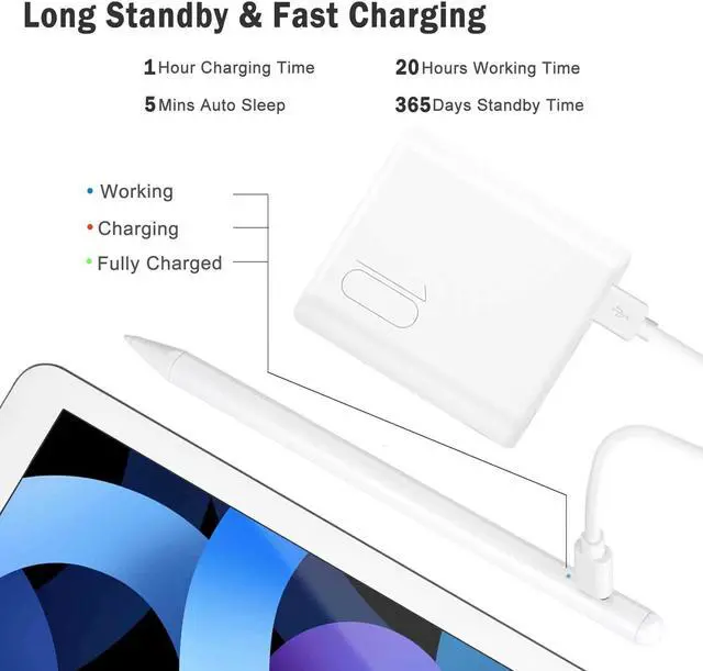 Alt view image 6 of 14 - Stylus Pen for iPad with Palm Rejection, Active Stylus Pencil Compatible with (2018 2020 2021) Apple iPad Pro 11/12.9 Inch, iPad 10.2 7th/8th/9th Generation, iPad Air 3rd 4th Gen, iPad Mini 5th 6th