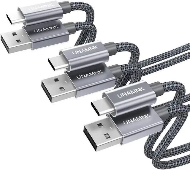 Main image of USB C Cable [6.6Feet+6.6Feet+1Feet] 3A Fast Charging,UNAMNK USB A Male to USB C Male Cable Compatible with Samsung Galaxy S8 S9 S10 S20 Plus A51 A11,Note 8 9 10, LG V20 and Other USB C Charger-Gray